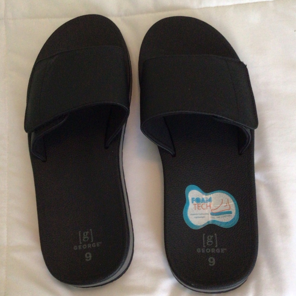 George Men’s Black Slide Sandals with Cushioned Footbed